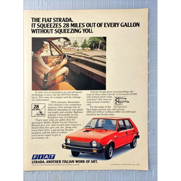 Fiat Strada "Another Italian Work of Art" Vintage Print Ad 1979 - Picture 2 of 3